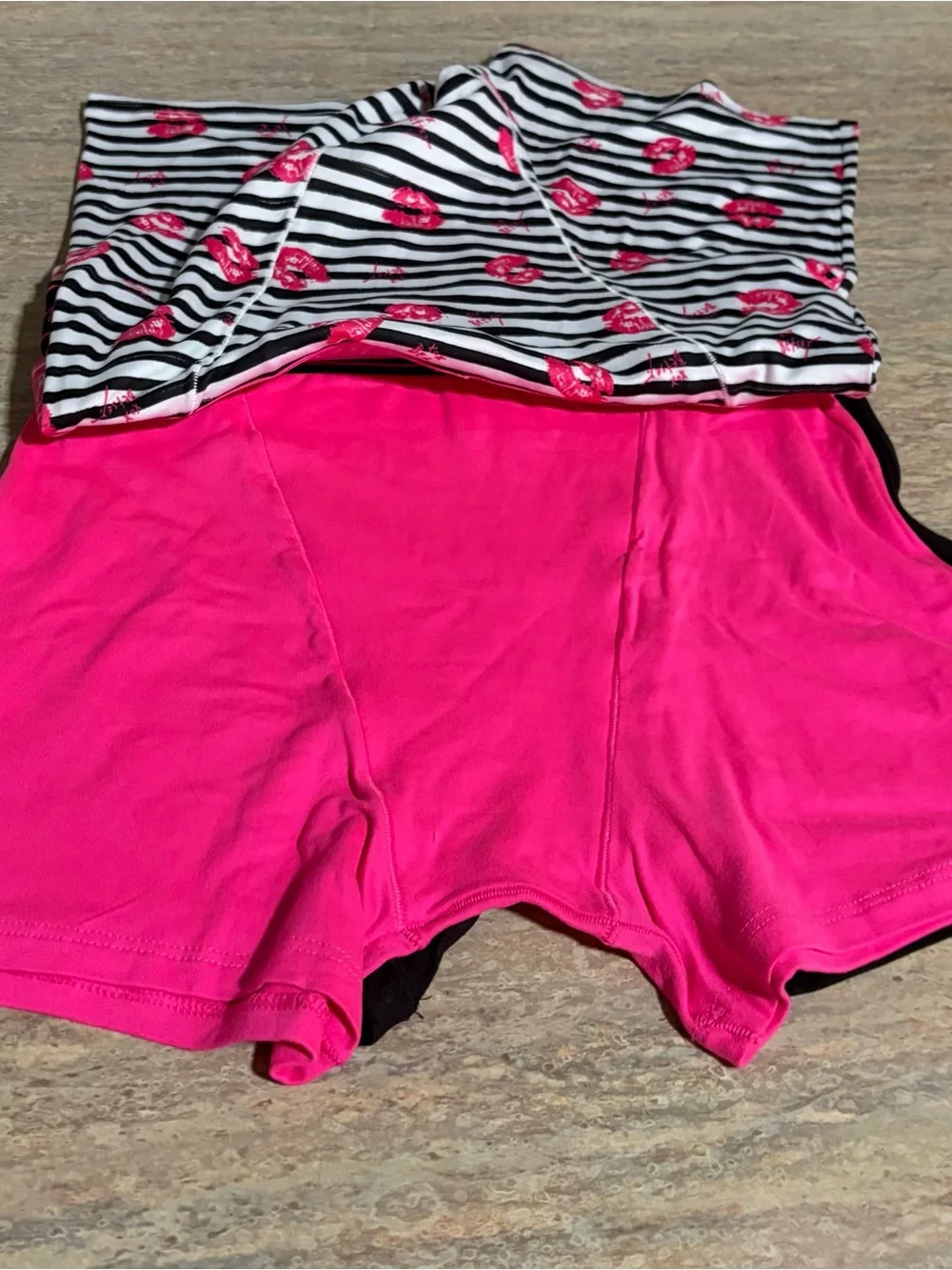 Betsey Johnson 3-Pack Black & White Striped Boxer Panties & Hot Pink Lip Print